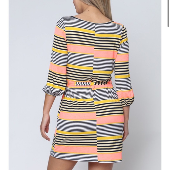 ❤️NEW S Black, Coral, Yellow Tie Waist Dress - Picture 7 of 9